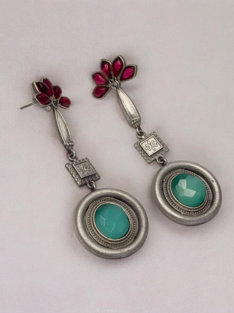 RUBY AND SEA GREEN GITABANI GERMAN SILVER EARRINGS