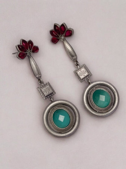 RUBY AND SEA GREEN GITABANI GERMAN SILVER EARRINGS