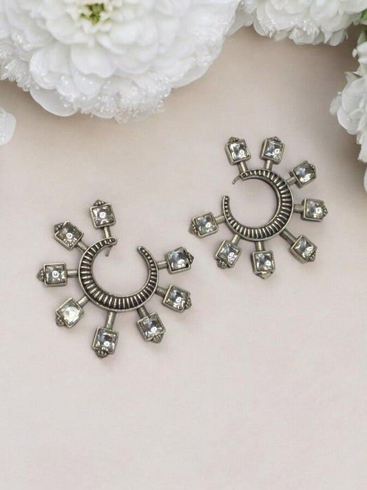 DIAMOND MIRAAYA GERMAN SILVER EARRINGS