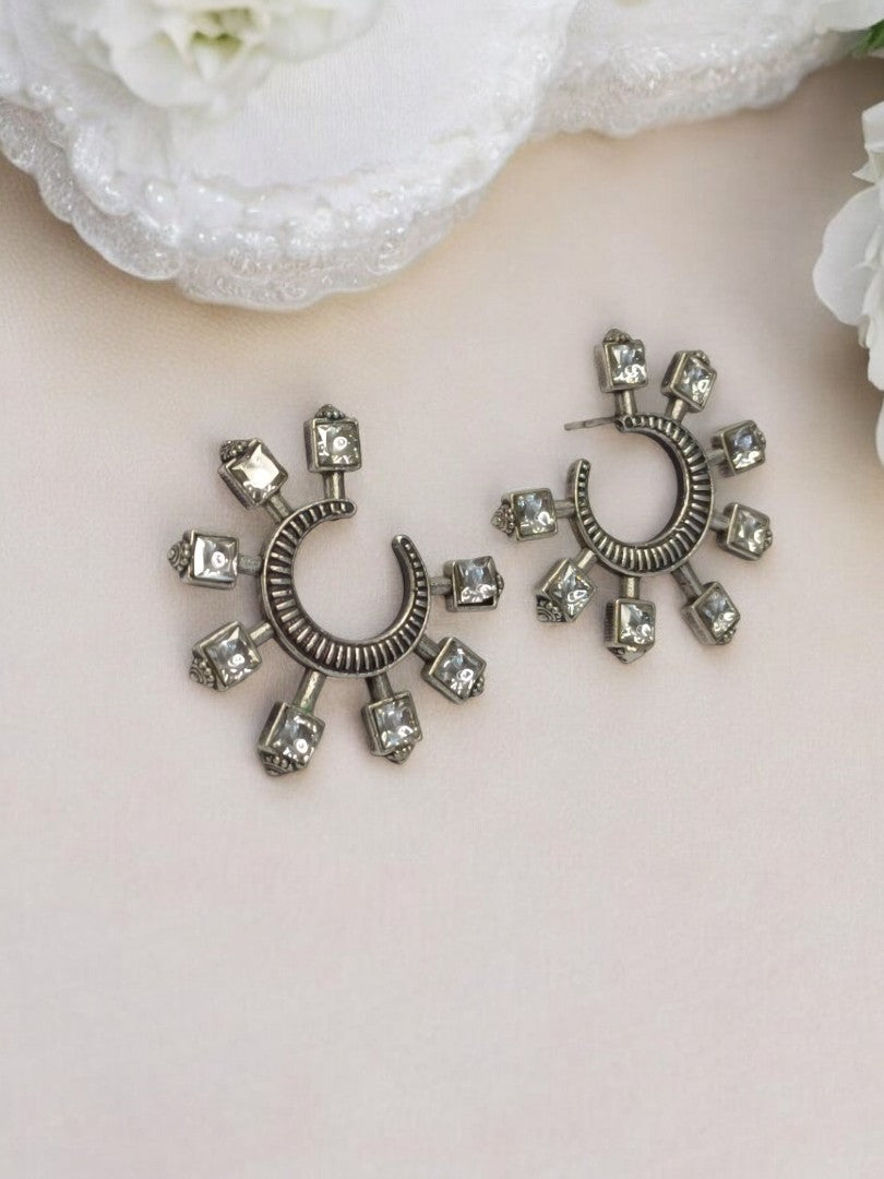 DIAMOND MIRAAYA GERMAN SILVER EARRINGS
