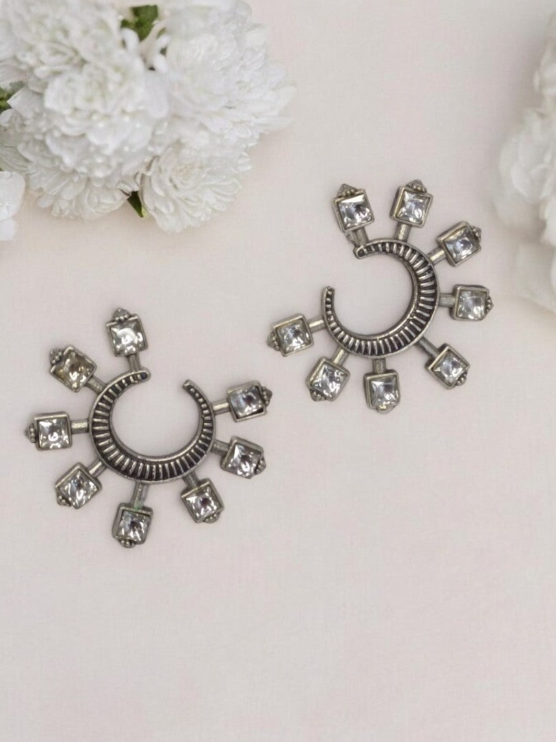 DIAMOND MIRAAYA GERMAN SILVER EARRINGS