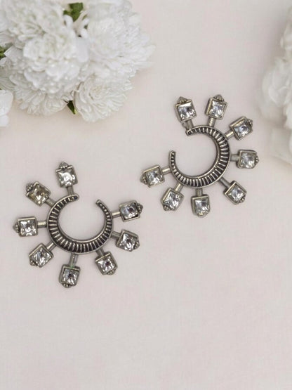DIAMOND MIRAAYA GERMAN SILVER EARRINGS