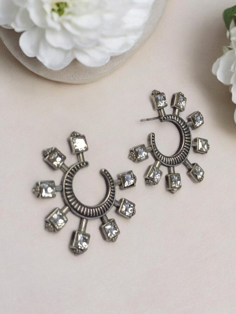 DIAMOND MIRAAYA GERMAN SILVER EARRINGS