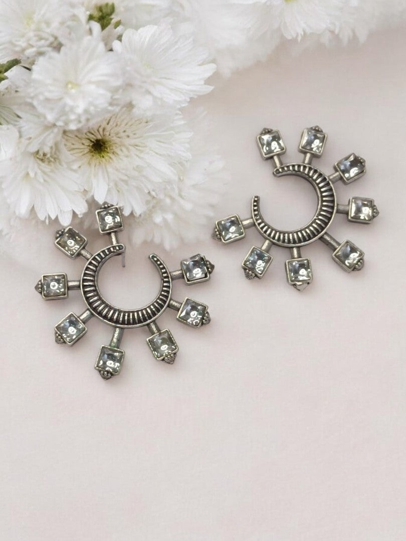 DIAMOND MIRAAYA GERMAN SILVER EARRINGS
