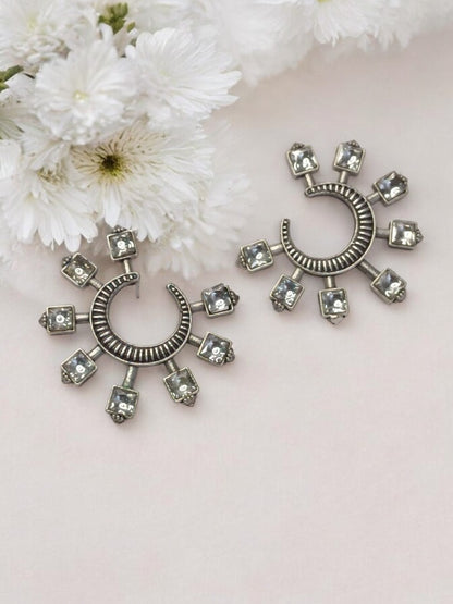 DIAMOND MIRAAYA GERMAN SILVER EARRINGS