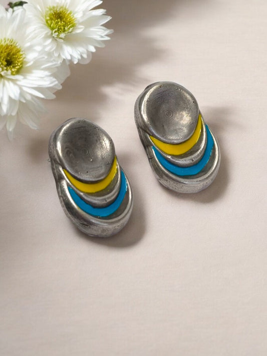 YELLOW AND SKY BLUE JHISHTHA GERMAN SILVER EARRINGS