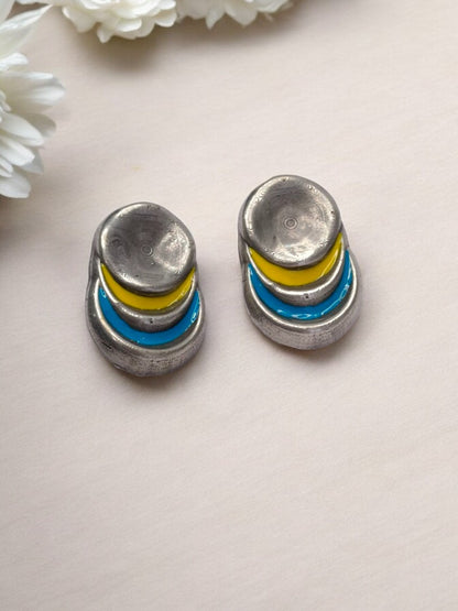 YELLOW AND SKY BLUE JHISHTHA GERMAN SILVER EARRINGS