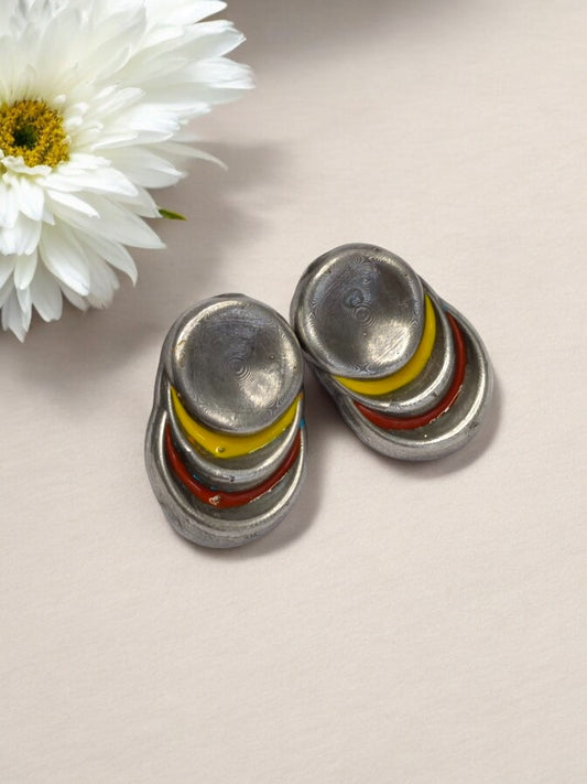 YELLOW AND RUBY JHISHTHA GERMAN SILVER EARRINGS