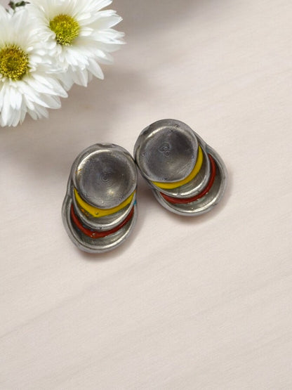 YELLOW AND RUBY JHISHTHA GERMAN SILVER EARRINGS