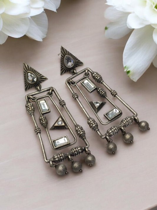 GEOMETRIC TULSHIKA GERMAN SILVER EARRINGS