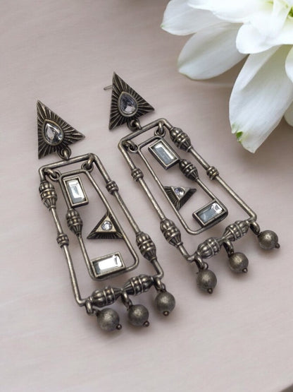 GEOMETRIC TULSHIKA GERMAN SILVER EARRINGS