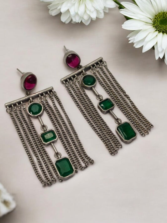 GREEN SASHEE GERMAN SILVER EARRINGS