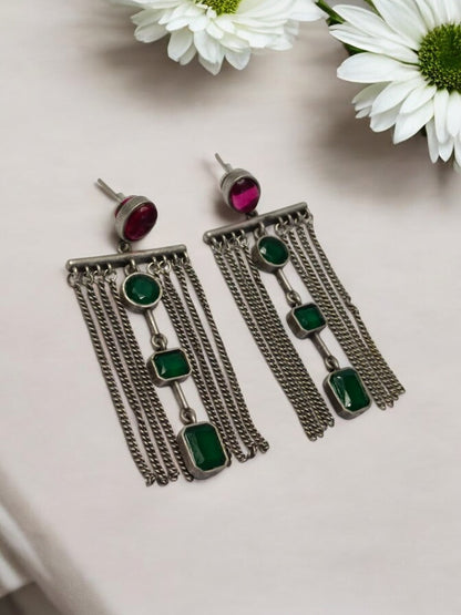GREEN SASHEE GERMAN SILVER EARRINGS
