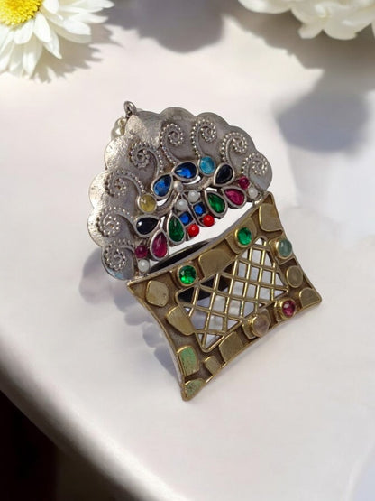 FLOWER BASKET HIMA GERMAN SILVER RING