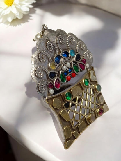 FLOWER BASKET HIMA GERMAN SILVER RING