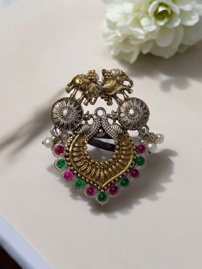 ELEPHANT PEACOCK VANI GERMAN SILVER RING