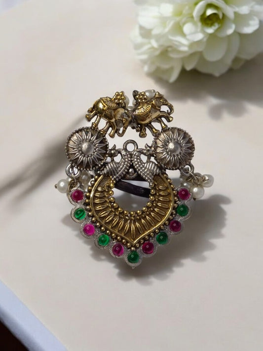 ELEPHANT PEACOCK VANI GERMAN SILVER RING
