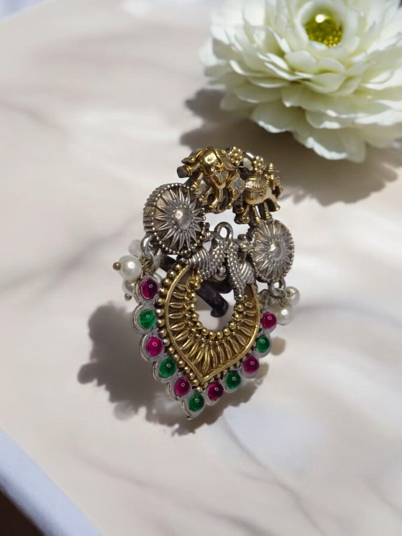 ELEPHANT PEACOCK VANI GERMAN SILVER RING
