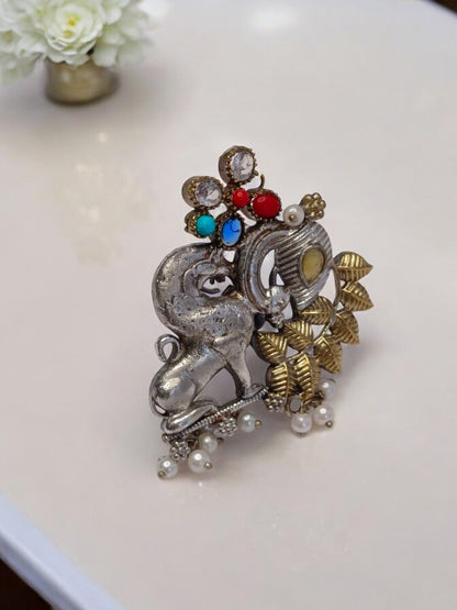LION PEACOCK YAMU GERMAN SILVER RING