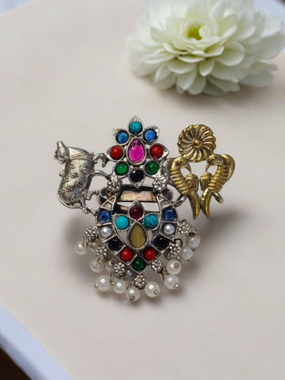 COW AND BIRDS INDEY GERMAN SILVER RING