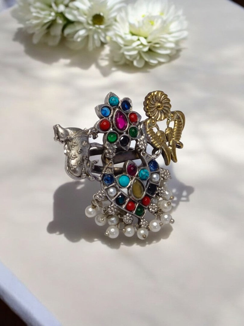COW AND BIRDS INDEY GERMAN SILVER RING