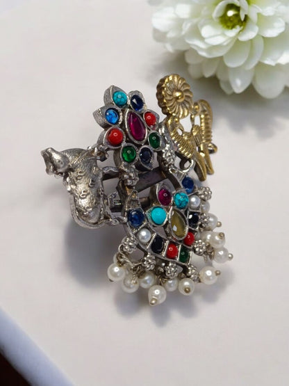 COW AND BIRDS INDEY GERMAN SILVER RING