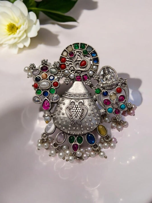 MULTI TEMPLE VEENA GERMAN SILVER RING