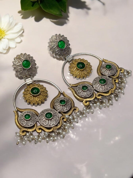 GREEN HEMANGINI GERMAN SILVER EARRINGS