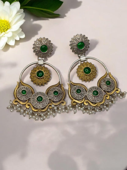 GREEN HEMANGINI GERMAN SILVER EARRINGS
