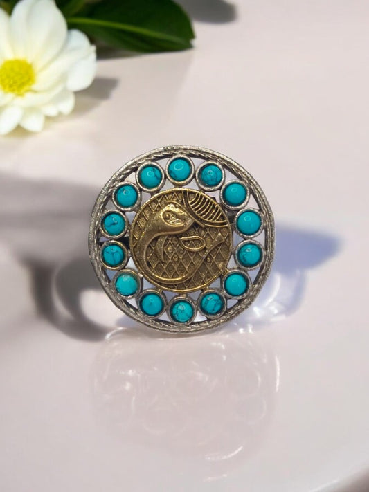 SKY BLUE ROUND ANYA GERMAN SILVER RING