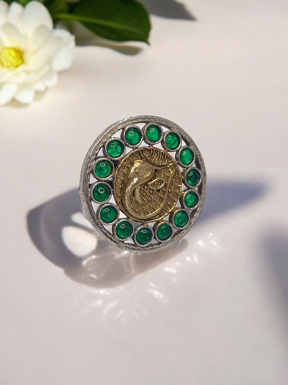GREEN ROUND ANYA GERMAN SILVER RING