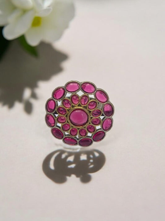 PINK ROUND NIKA GERMAN SILVER RING