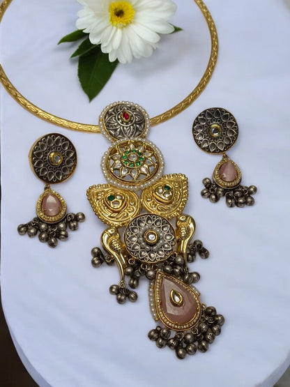 PINK DROP HASLI VINITA GERMAN SILVER JEWELLERY SET