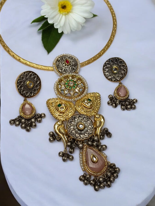PINK DROP HASLI VINITA GERMAN SILVER JEWELLERY SET