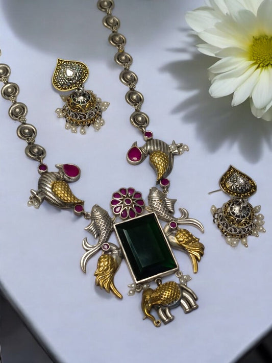 GREEN KALASHREE GERMAN SILVER JEWELLERY SET