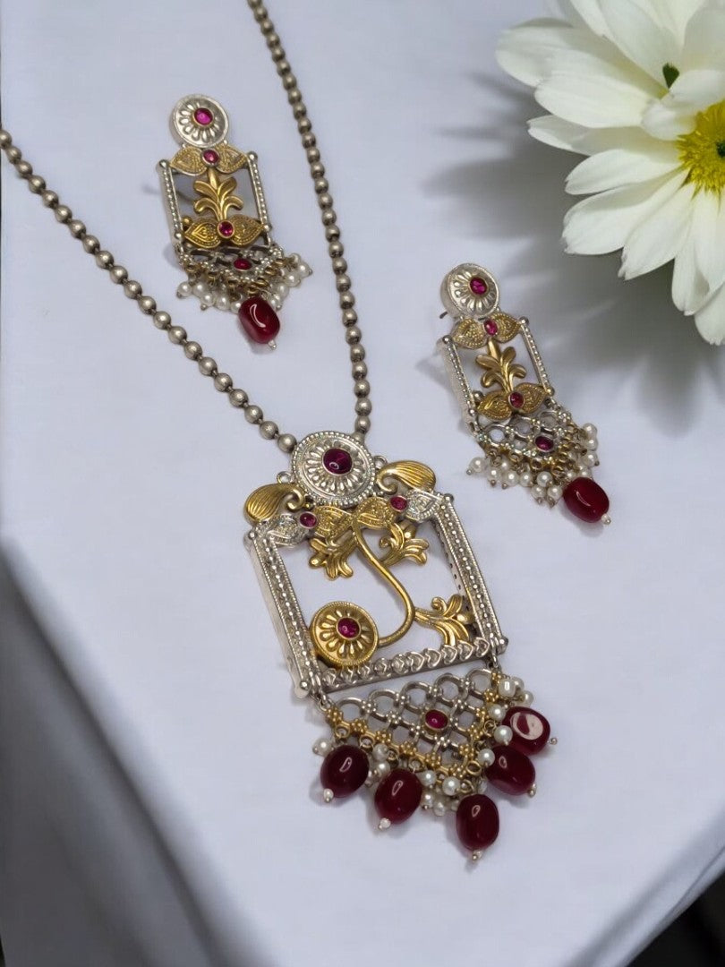 RUBY KAVERISHI GERMAN SILVER JEWELLERY SET