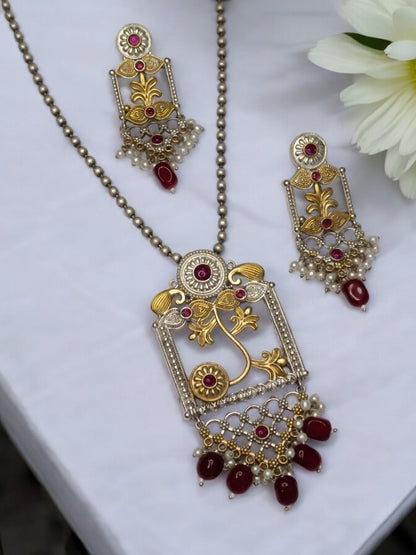 RUBY KAVERISHI GERMAN SILVER JEWELLERY SET