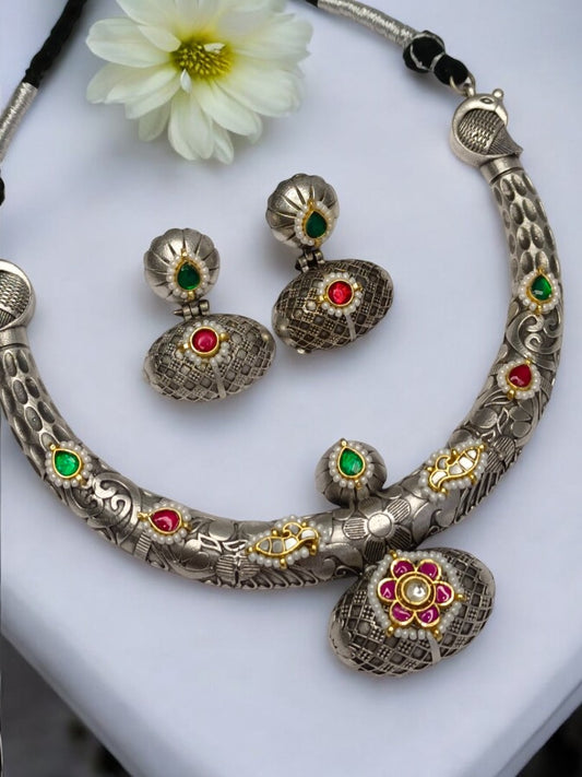 MULTI HUSHTI GERMAN SILVER JEWELLERY SET