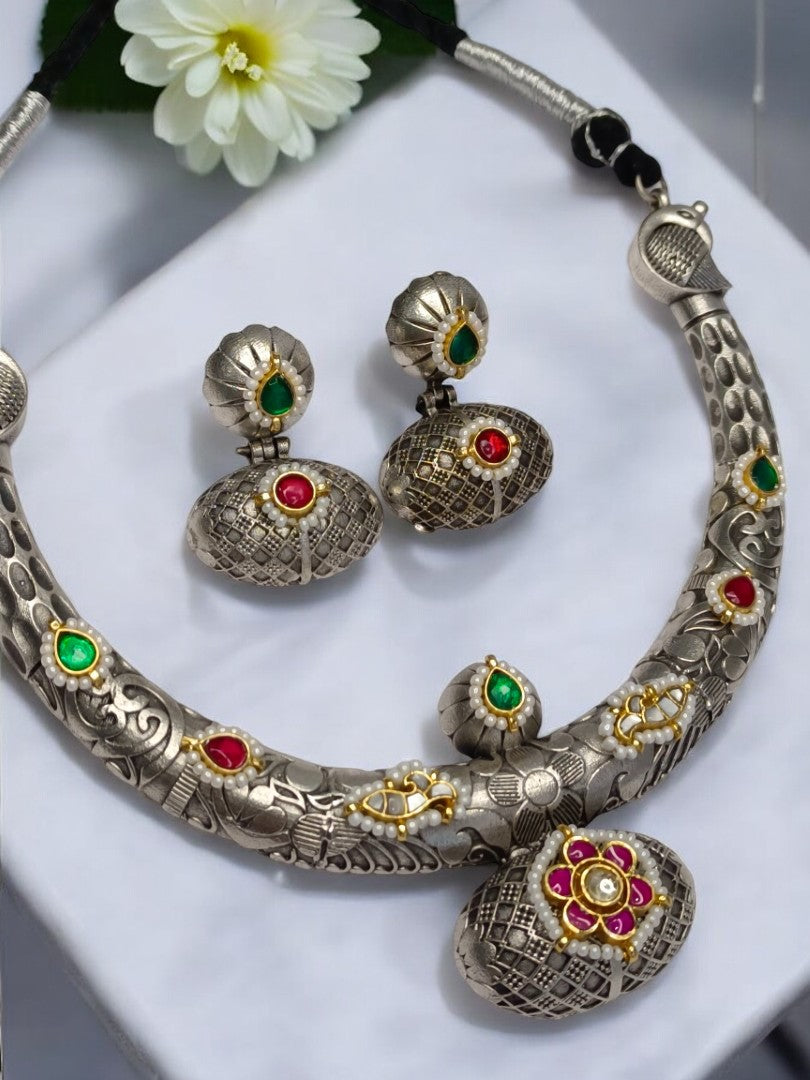 MULTI HUSHTI GERMAN SILVER JEWELLERY SET