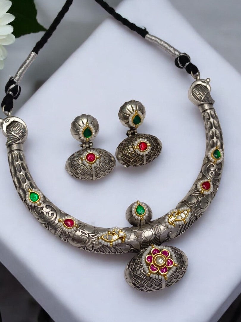 MULTI HUSHTI GERMAN SILVER JEWELLERY SET