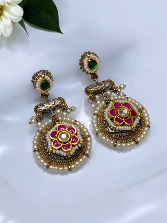 PINK DAKSHATA GERMAN SILVER EARRINGS