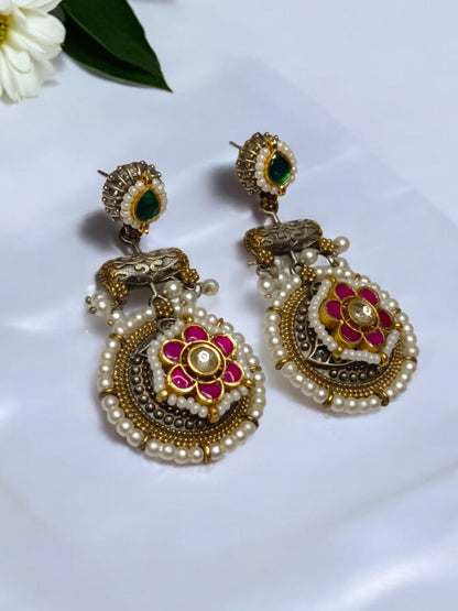 PINK DAKSHATA GERMAN SILVER EARRINGS