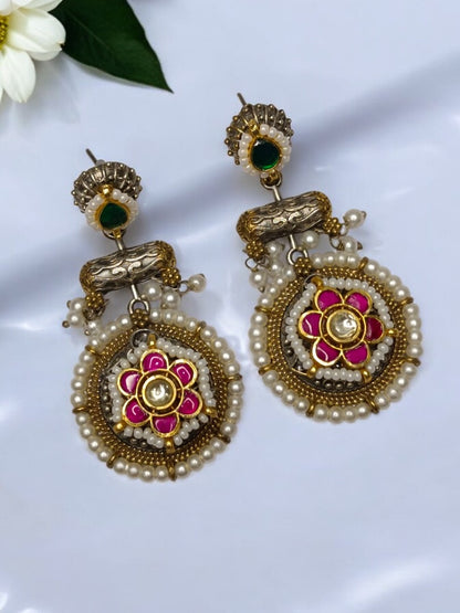 PINK DAKSHATA GERMAN SILVER EARRINGS