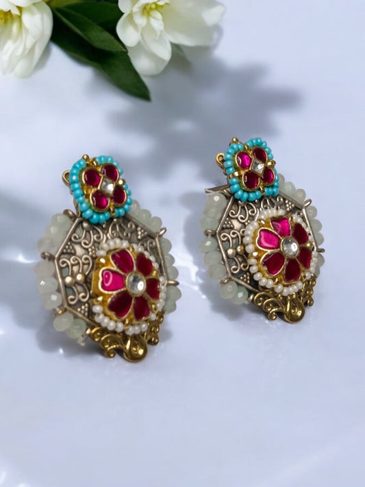 PINK EHIMAYA GERMAN SILVER EARRINGS