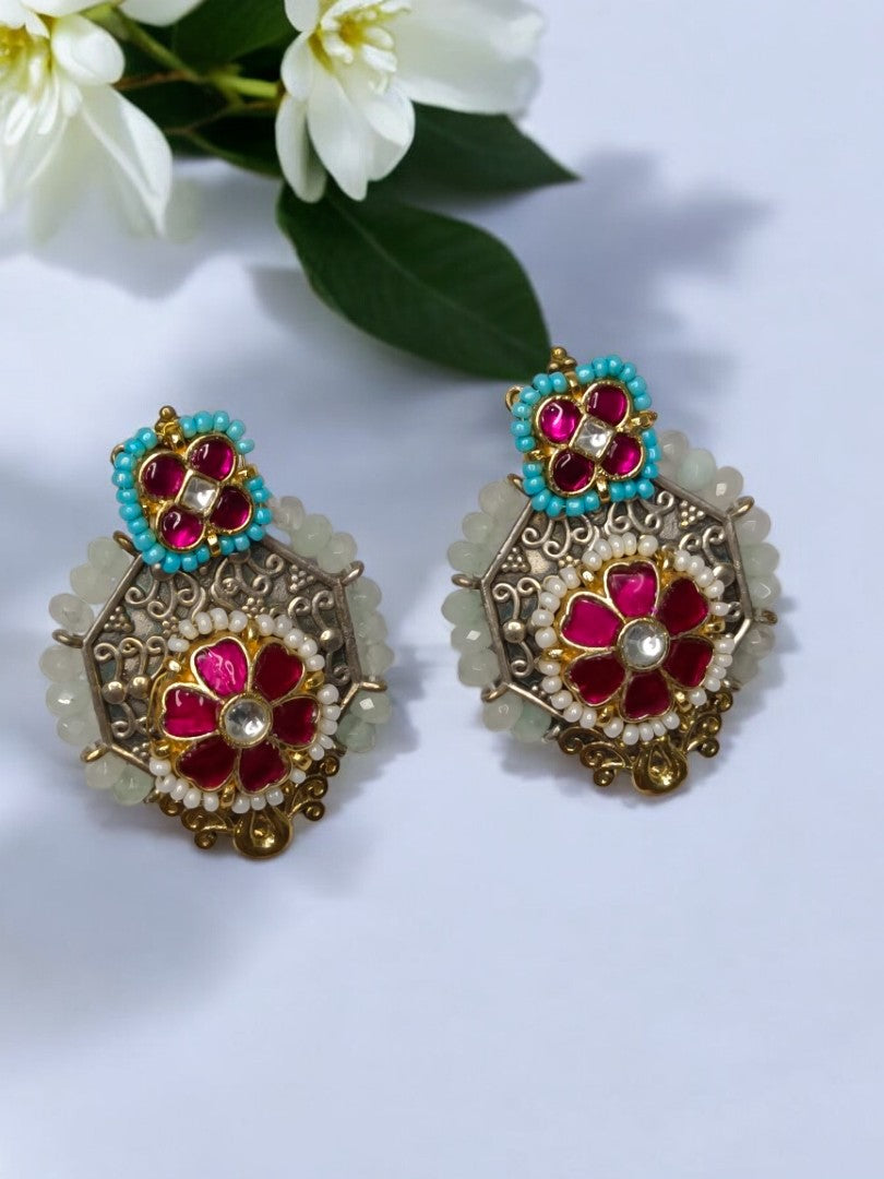 PINK EHIMAYA GERMAN SILVER EARRINGS