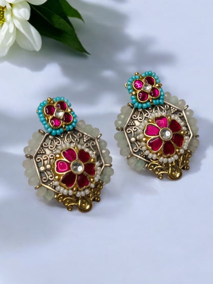 PINK EHIMAYA GERMAN SILVER EARRINGS