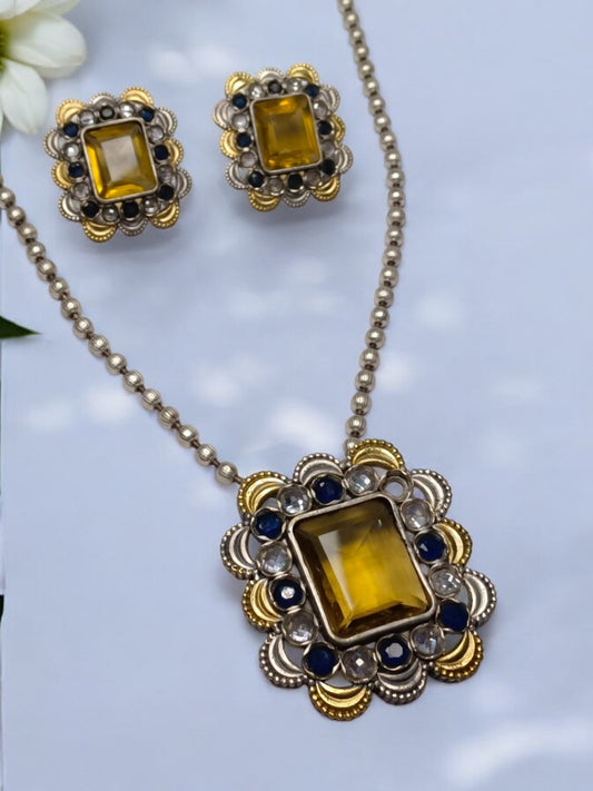 YELLOW VYOMINI GERMAN SILVER JEWELLERY SET
