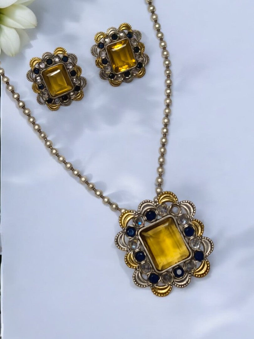 YELLOW VYOMINI GERMAN SILVER JEWELLERY SET