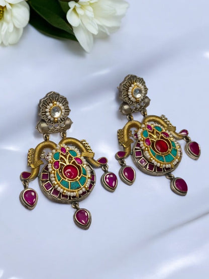 MULTI GYANDA GERMAN SILVER EARRINGS
