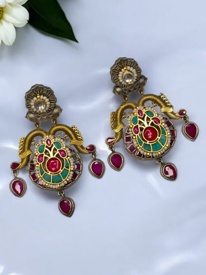 MULTI GYANDA GERMAN SILVER EARRINGS
